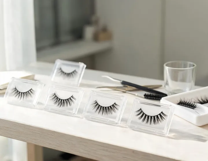 Mink Lashes Sourcing on a cosmetics bench, illustration only