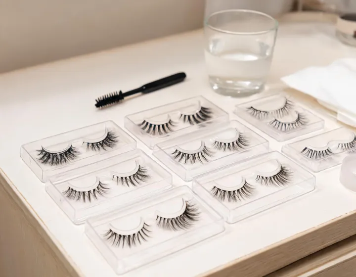 faux mink lashes on a cosmetics bench, illustration only